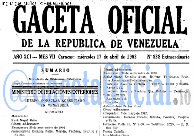 Gaceta Oficial 838 del 17 Abril 1963