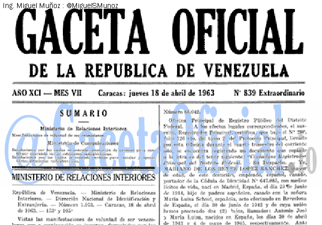 Gaceta Oficial 839 del 18 Abril 1963