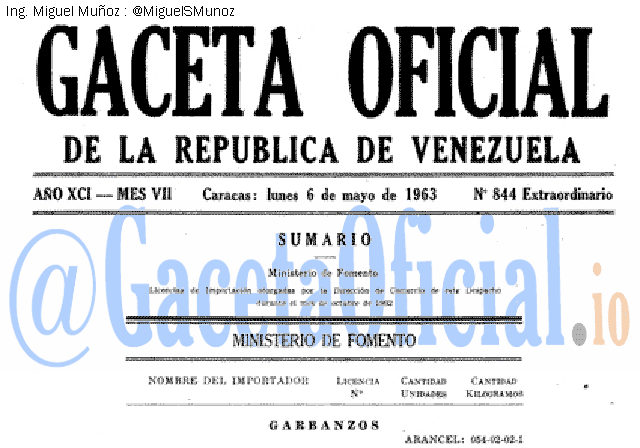 Gaceta Oficial 844 del 6 Mayo 1963
