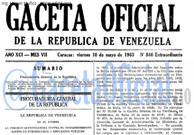 Gaceta Oficial 846 del 10 Mayo 1963