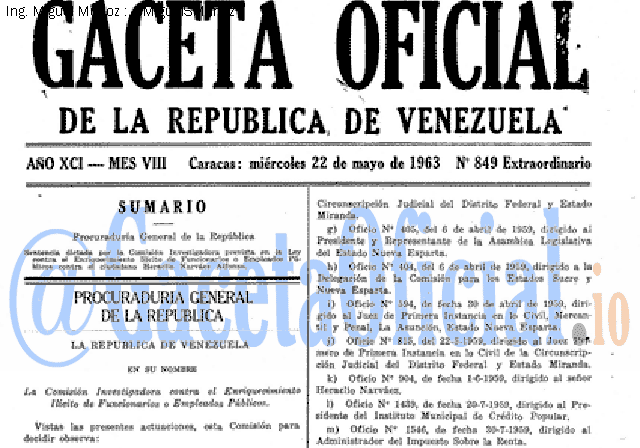 Gaceta Oficial 849 del 22 Mayo 1963