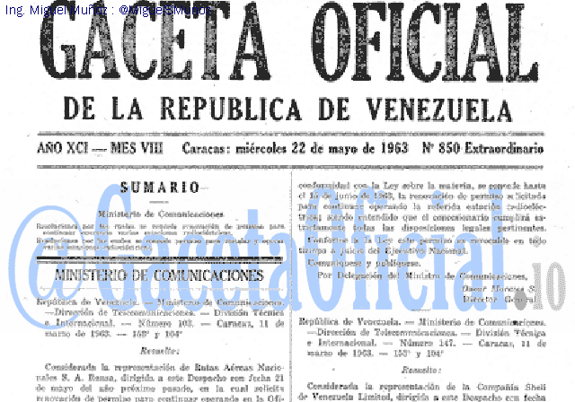 Gaceta Oficial 850 del 22 Mayo 1963