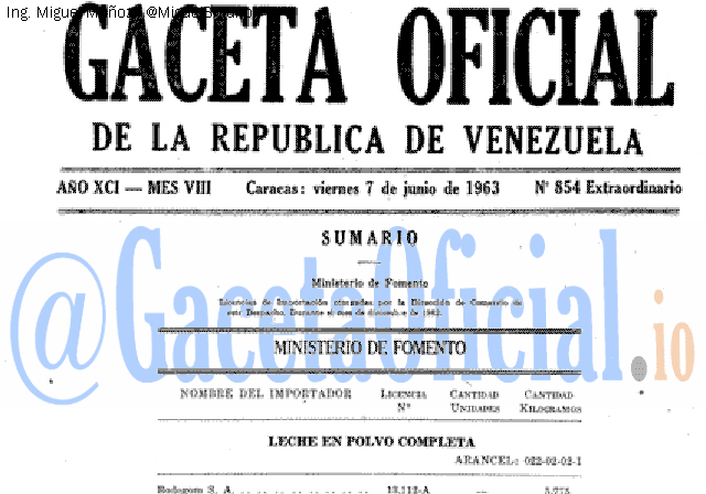 Gaceta Oficial 854 del 7 Junio 1963