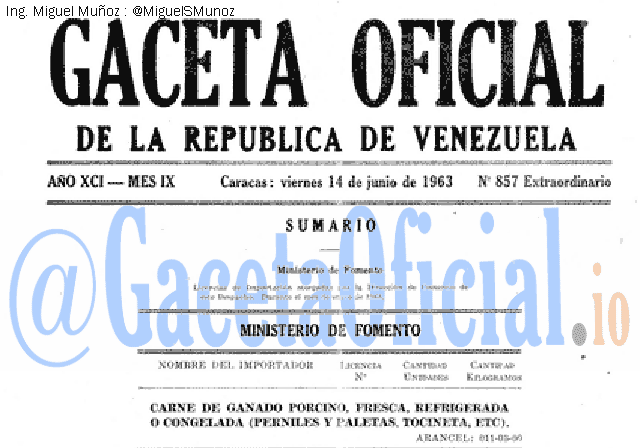 Gaceta Oficial 857 del 14 Junio 1963