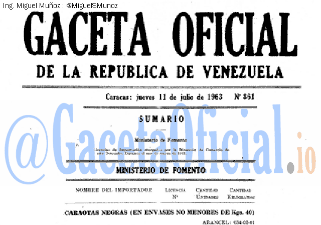 Gaceta Oficial 861 del 11 Julio 1963