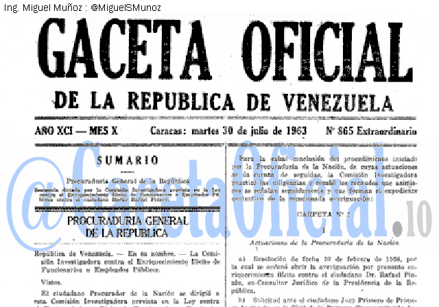 Gaceta Oficial 865 del 30 Julio 1963