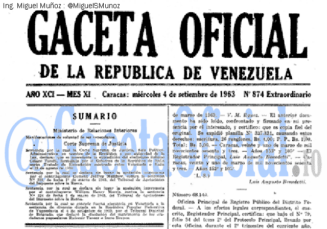 Gaceta Oficial 874 del 4 Septiembre 1963