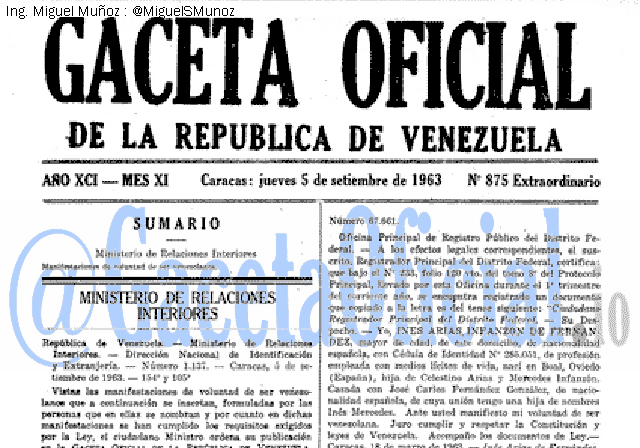 Gaceta Oficial 875 del 5 Septiembre 1963