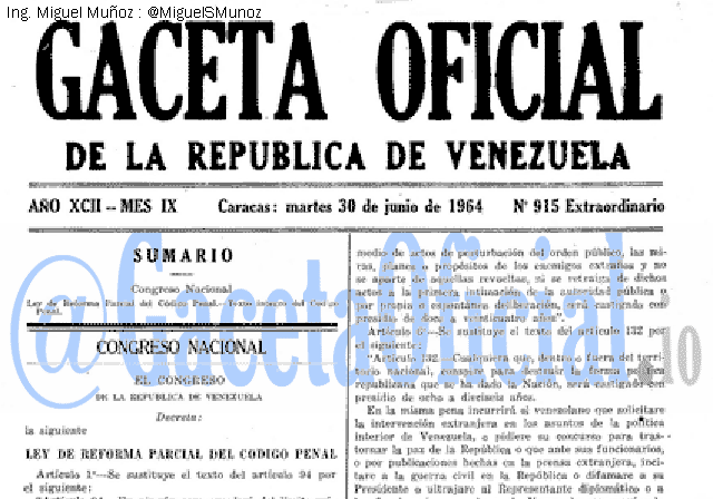 Gaceta Oficial 915 del 30 Junio 1964