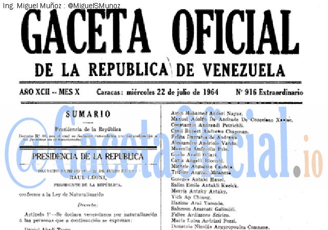 Gaceta Oficial 916 del 22 Julio 1964