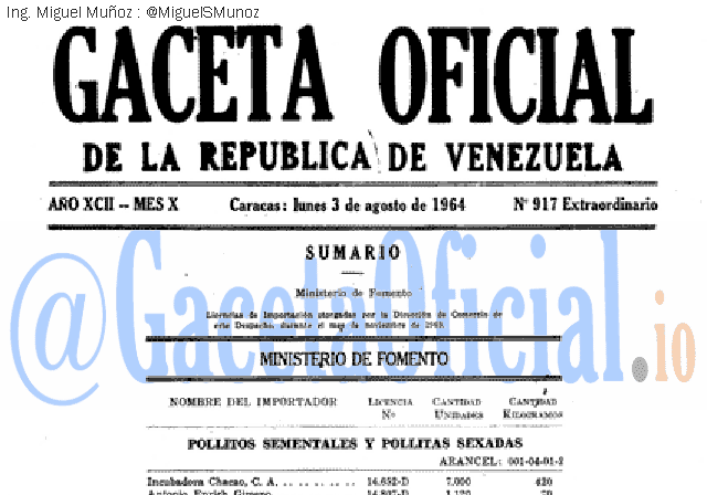 Gaceta Oficial 917 del 3 Agosto 1964