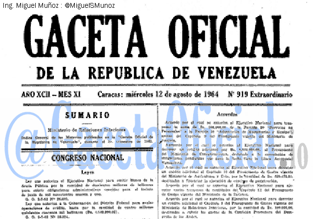 Gaceta Oficial 919 del 12 Agosto 1964