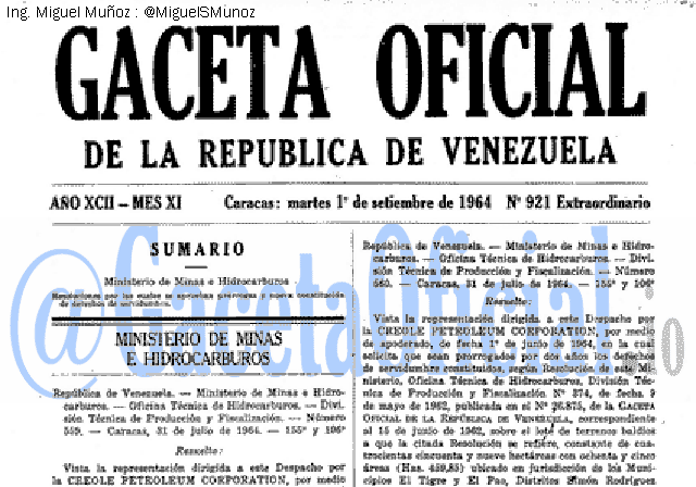 Gaceta Oficial 921 del 1 Septiembre 1964