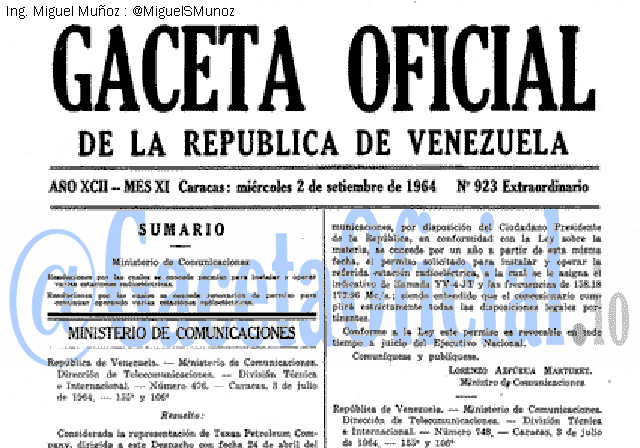 Gaceta Oficial 923 del 2 Septiembre 1964