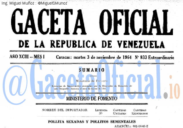 Gaceta Oficial 933 del 3 Noviembre 1964