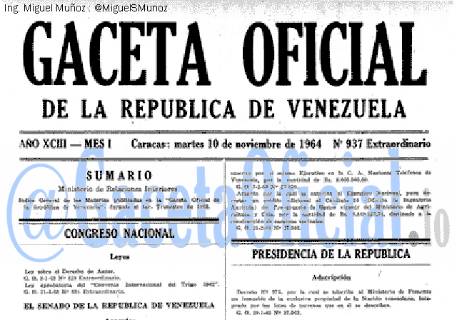 Gaceta Oficial 937 del 10 Noviembre 1964