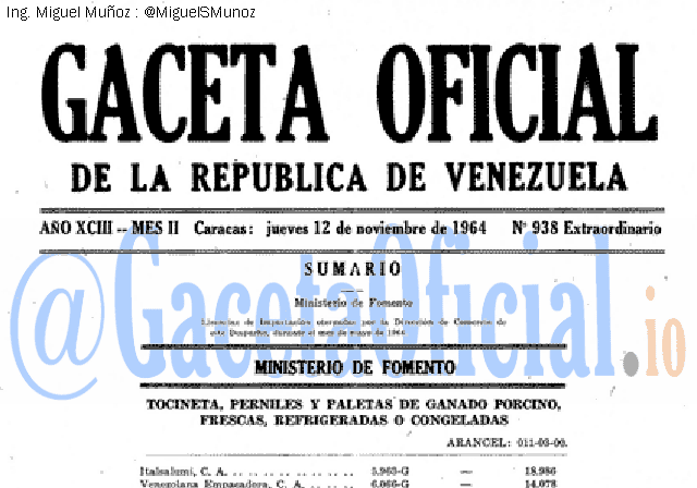 Gaceta Oficial 938 del 12 Noviembre 1964