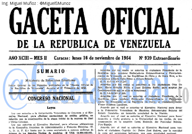 Gaceta Oficial 939 del 16 Noviembre 1964