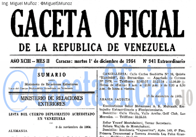 Gaceta Oficial 941 del 1 Diciembre 1964
