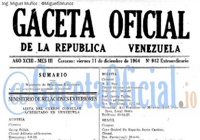 Gaceta Oficial 942 del 11 Diciembre 1964