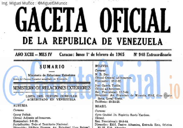Gaceta Oficial 948 del 1 Febrero 1965