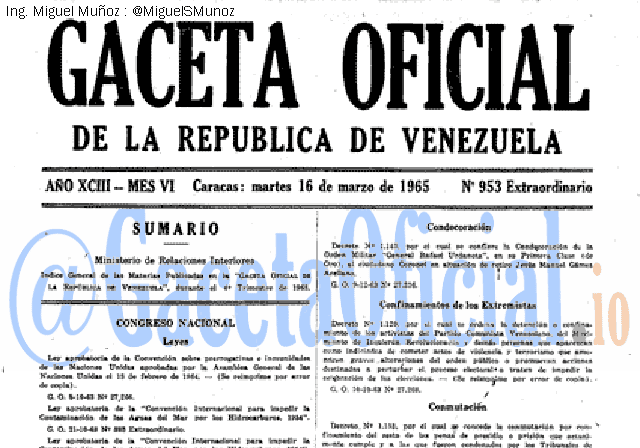 Gaceta Oficial 953 del 16 Marzo 1965