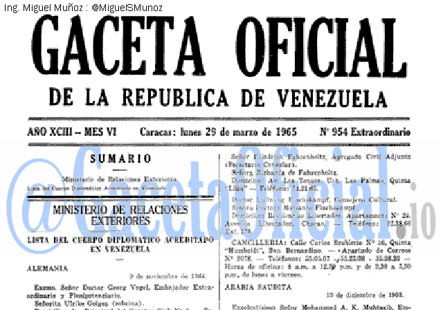 Gaceta Oficial 954 del 29 Marzo 1965