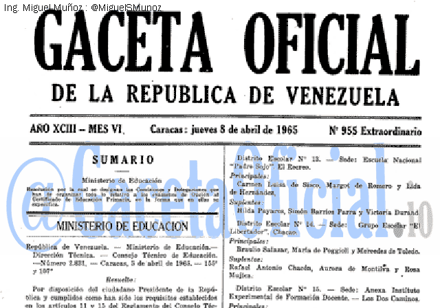 Gaceta Oficial 955 del 8 Abril 1965
