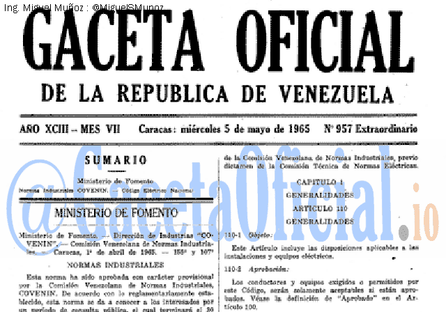 Gaceta Oficial 957 del 5 Mayo 1965