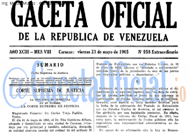 Gaceta Oficial 958 del 21 Mayo 1965