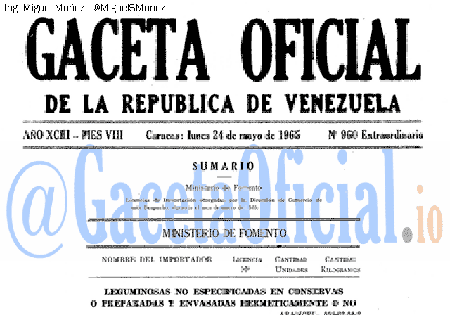 Gaceta Oficial 960 del 24 Mayo 1965