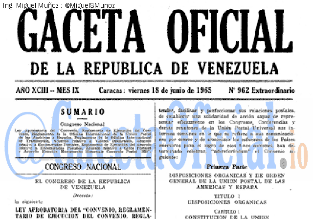Gaceta Oficial 962 del 18 Junio 1965