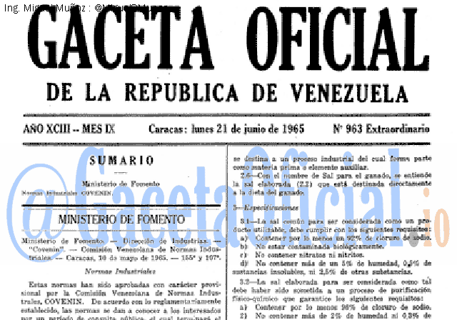Gaceta Oficial 963 del 21 Junio 1965