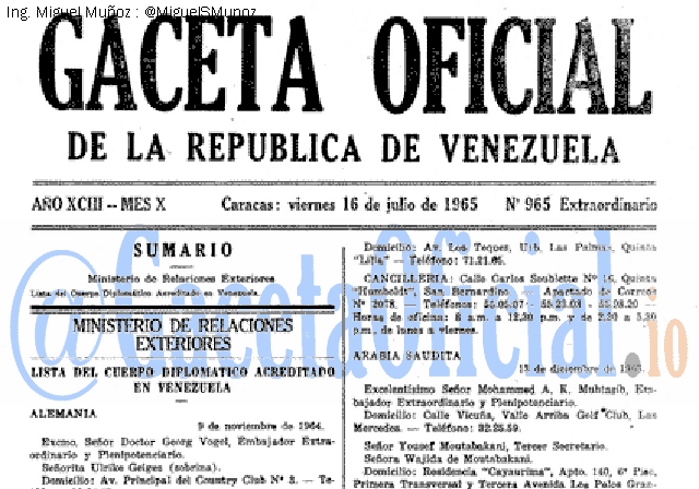 Gaceta Oficial 965 del 16 Julio 1965