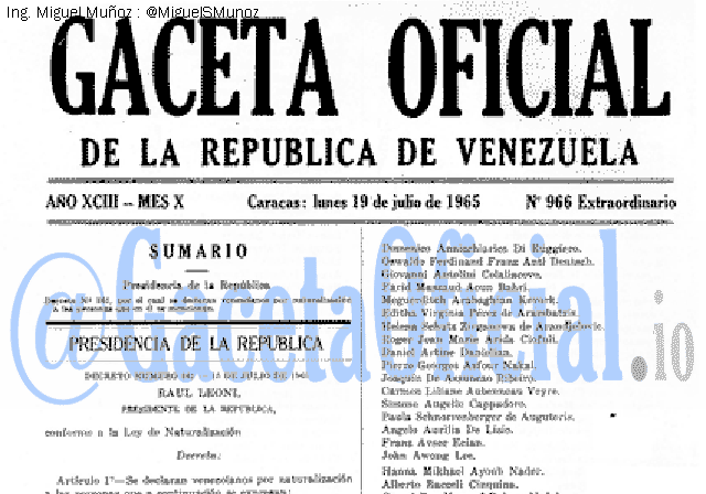 Gaceta Oficial 966 del 19 Julio 1965