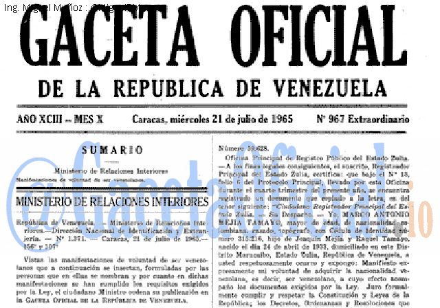 Gaceta Oficial 967 del 21 Julio 1965