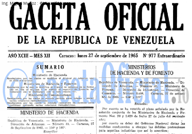 Gaceta Oficial 977 del 27 Septiembre 1965