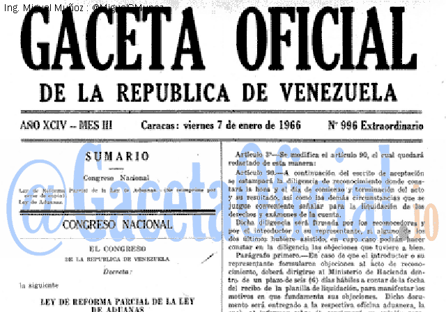 Gaceta Oficial 996 del 7 Enero 1966