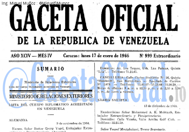 Gaceta Oficial 999 del 17 Enero 1966