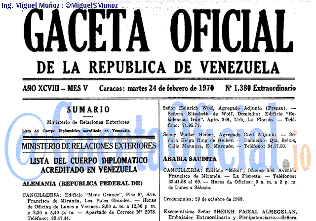 Gaceta Oficial 1380 del 24 Febrero 1970