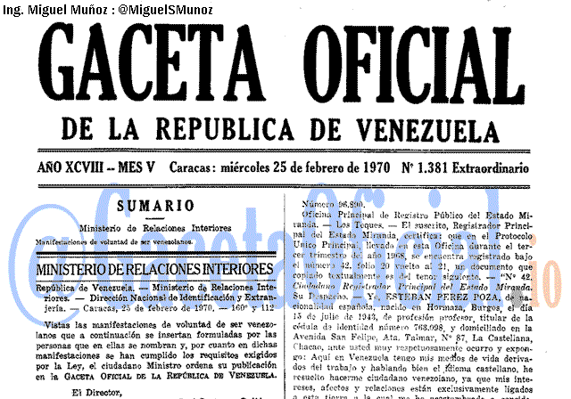 Gaceta Oficial 1381 del 25 Febrero 1970