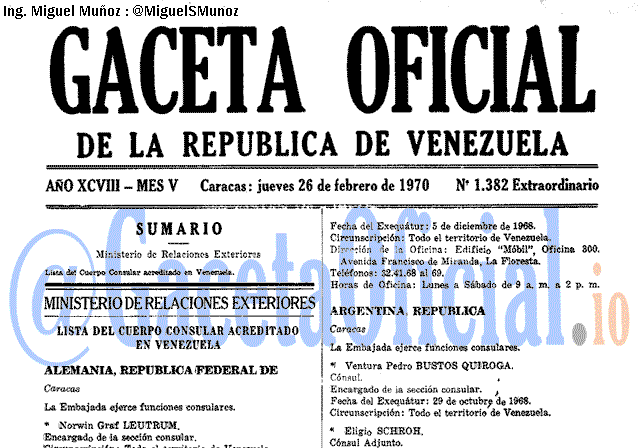 Gaceta Oficial 1382 del 26 Febrero 1970
