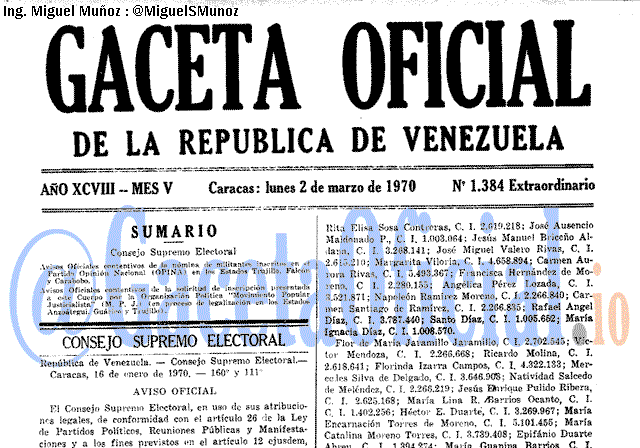 Gaceta Oficial 1384 del 2 Marzo 1970