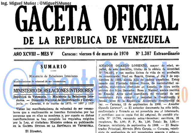 Gaceta Oficial 1387 del 6 Marzo 1970