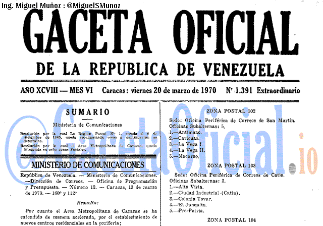 Gaceta Oficial 1391 del 20 Marzo 1970