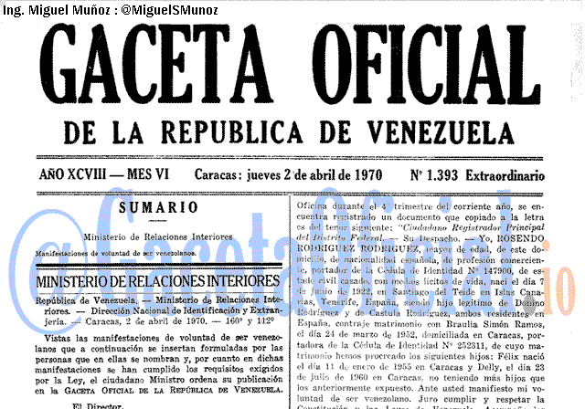 Gaceta Oficial 1393 del 2 Abril 1970