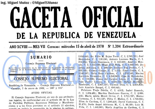 Gaceta Oficial 1394 del 15 Abril 1970