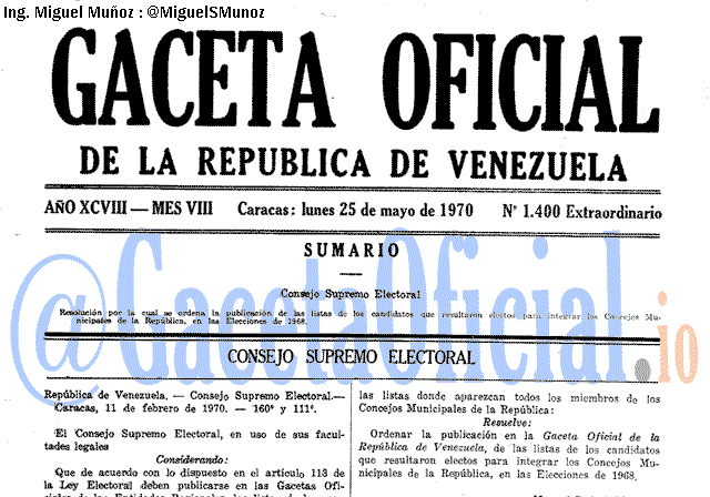 Gaceta Oficial 1400 del 25 Mayo 1970