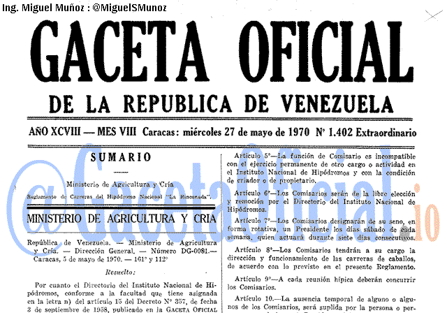 Gaceta Oficial 1402 del 27 Mayo 1970
