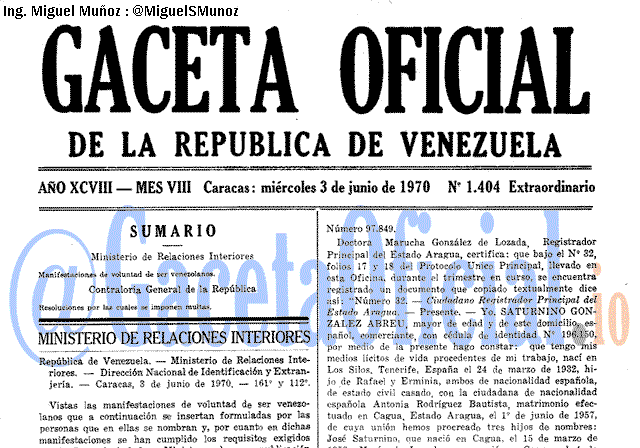 Gaceta Oficial 1404 del 3 Junio 1970